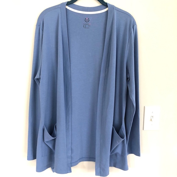 Isaac Mizrahi Live! Essentials Pima Cotton Knit Cardigan in Blue, Size M - Picture 3 of 12